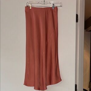 Coral Satin Midi Skirt
